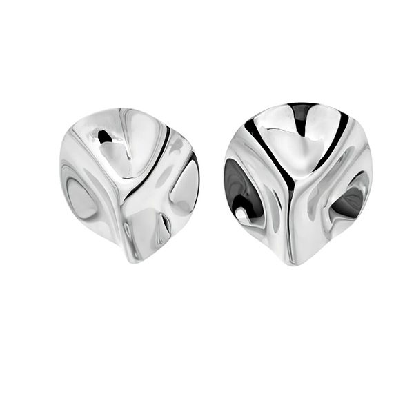 7660BWgl Ohrstecker, rund, Faltenwurf, poliert, Silber, rhodiniert
