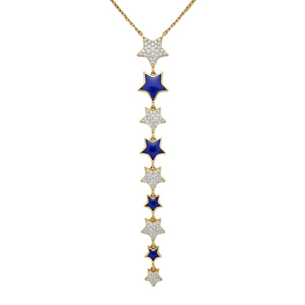 7668AG Y- Collier, Sterne,Silber, gelbvergoldet, Zirkoniasteine weiß, Emaille blauß, E