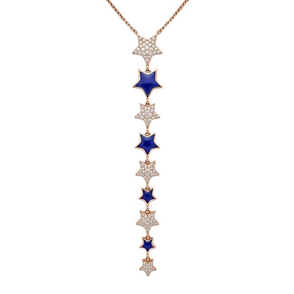 7668AR Y- Collier, Sterne,Silber, rosevergoldet, Zirkoniasteine weiß, Emaille blauß, E