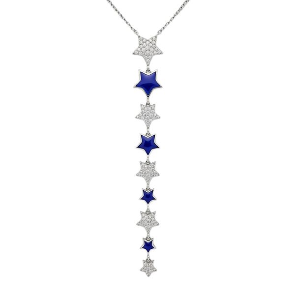 7668AW Y- Collier, Sterne, Silber, rhodiniert, Zirkoniasteine weiß, Emaille blau