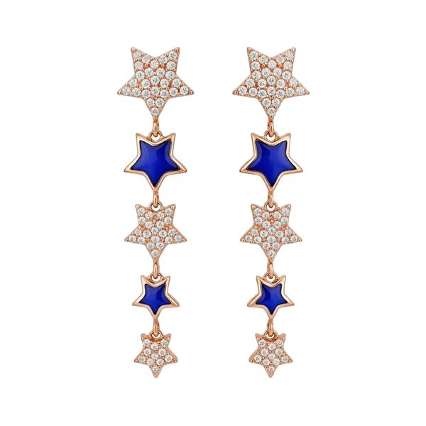 7668BR Ohrhänger, Sterne, Silber, rosvergoldet, Zirkoniasteine weiß, Emaille blau