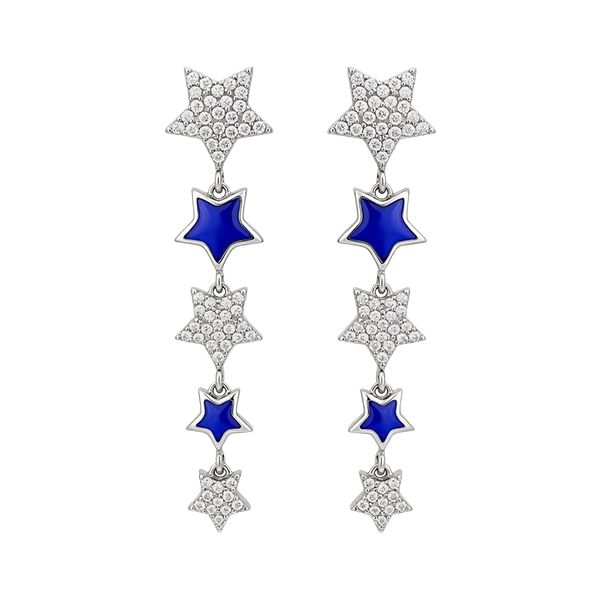 7668BW Ohrhänger, Sterne, Silber, rhodiniert, Zirkoniasteine weiß, Emaille blau