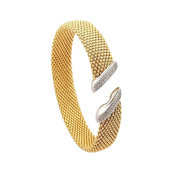 Armreif Himbeer, gelbvergoldet, rhodiniert, Zirkoniasteine weiß, breit