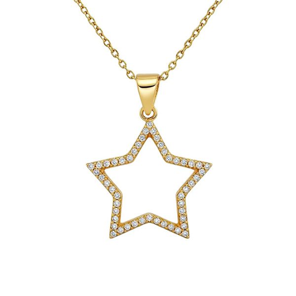 7683AG Anhänger inkl Kette, Zirkoniasteine weiß, Silber, gelbvergoldet