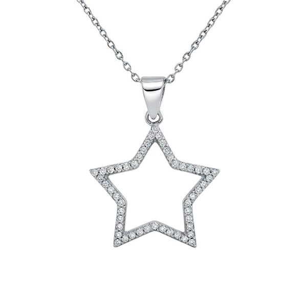 7683AW Anhänger inkl Kette, Zirkoniasteine weiß, Silber, rhodiniert