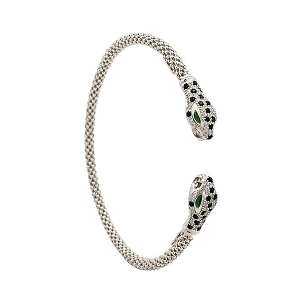 Armreif, Himbeer, Schlangenköpfe, rhodiniert, Zirkoniasteine weiß, schwarz, grün offen 
