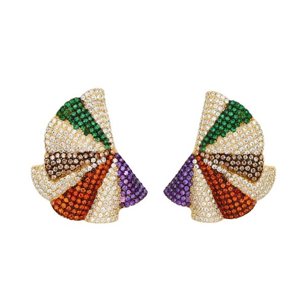 7710BG123 Ohrstecker, Fächer, Silber, gelbvergoldet, Zirkoniasteine kunterbunt