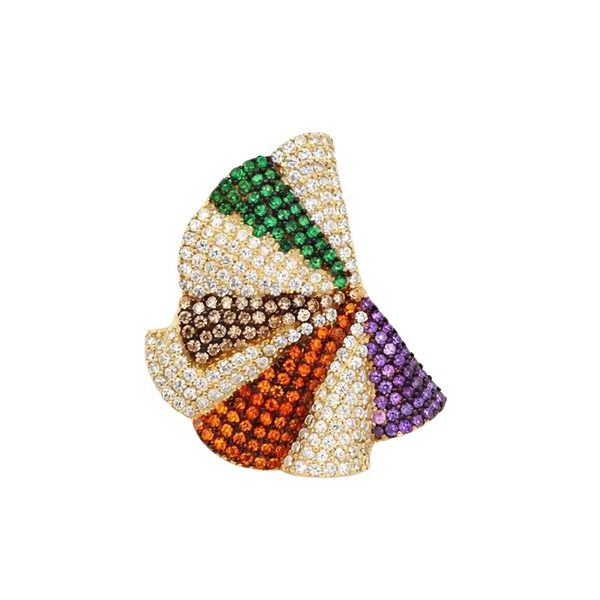 7710CG123 Ring, Fächer, Silber, gelbvergoldet, Zirkoniasteine kunterbunt