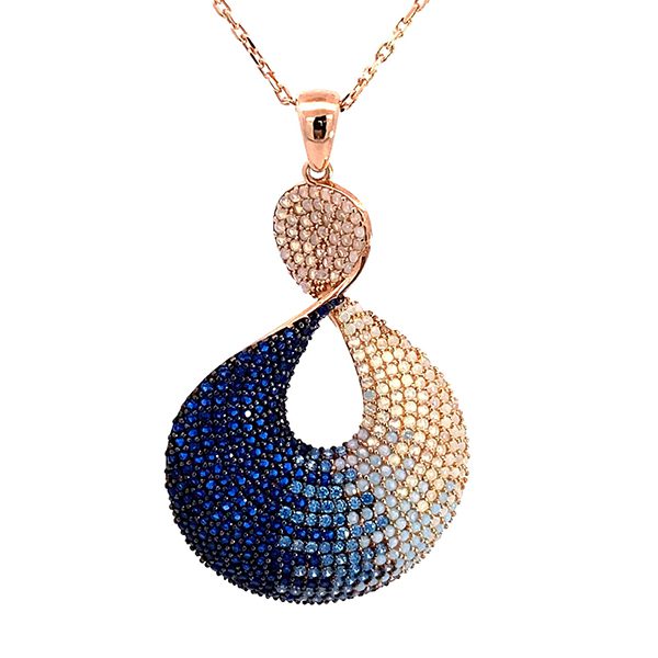 7714AR Anhänger, Pfauenauge, Silber, rosevergoldet, Zirkoniasteine weiß, hellblau, blau