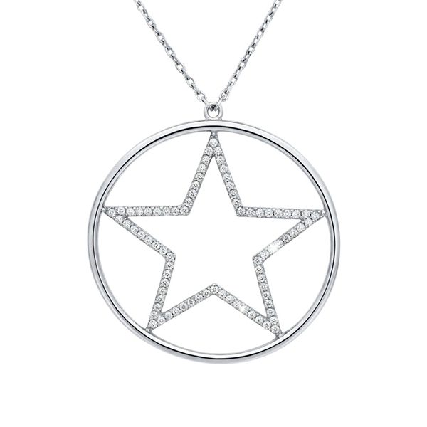 7731AW Collier , Rund Stern Zi weiß rhodiniert