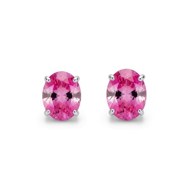 7757BW Ohrstecker, Silber, rhodiniert, oval, rosa