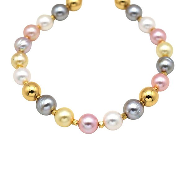 7765AG Collier, Muschelkernperlen, bunt , Magnetverschluss