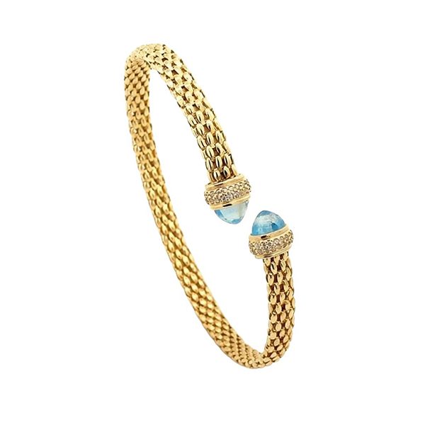 7780DG4 Armreif, Himbeer, gelbvergoldet, Zirkoniasteine weiß, hellblau, offen