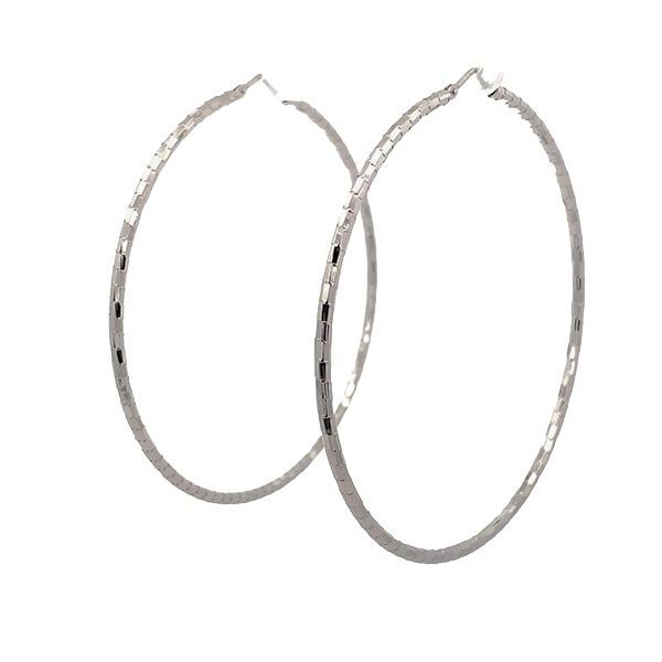 7805B1W Creolen, Silber, dünn, diamantiert, geschliffen, rhodiniert