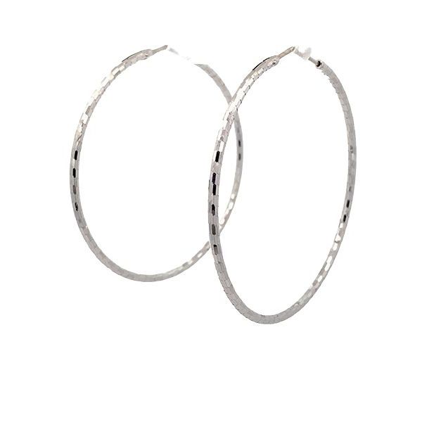 7805B2W Creolen, Silber, dünn, diamantiert, geschliffen, rhodiniert