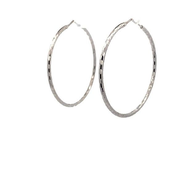 7805B3W Creolen, Silber, dünn, diamantiert, geschliffen, rhodiniert