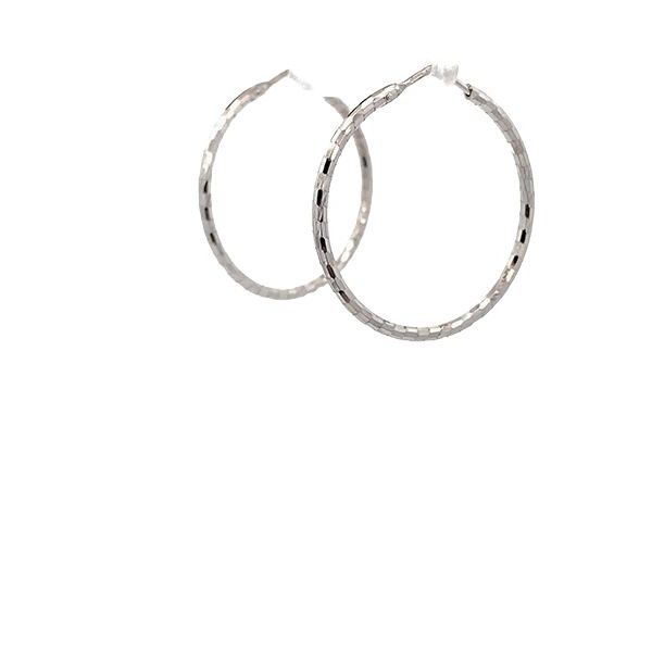 7805B4W Creolen, Silber, dünn, diamantiert, geschliffen, rhodiniert