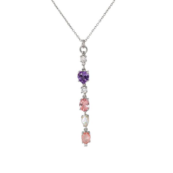 7833AW Anhänger inkl. Kette, Silber, rhodiniert, Zirkoniasteine weiß, rosa.lila