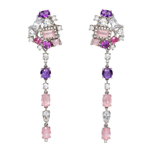 7833BW Ohrstecker, Silber, rhodiniert, Zirkoniasteine weiß, rosa.lila