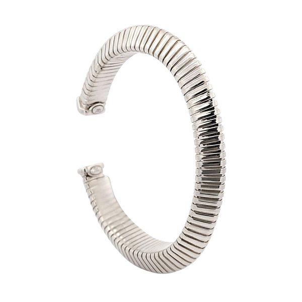 Armreif, konisch , Silber, rhodiniert, Rillen, offen 