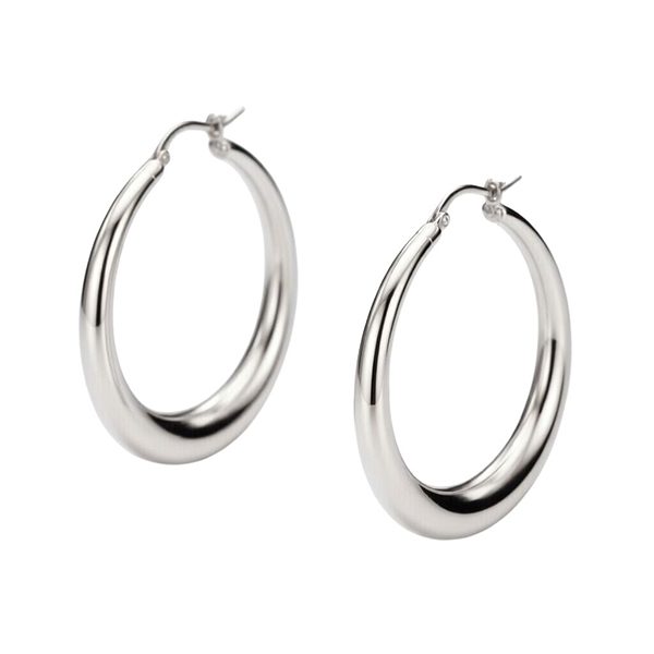 7844B2W Creolen, Silber, rund, bauchig, poliert, rhodiniert