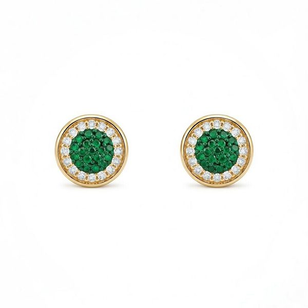 7855AG5 Ohrstecker, rund, Silber, gelbvergoldet, Zirkoniasteine weiß, grün