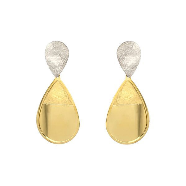 Ohrhänger, Poussetten, Tropfen , poliert, eismatt, Silber rhodiniert, gelbvergoldet, bicolor 