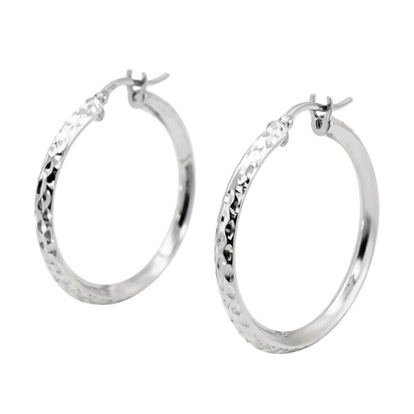 7889B1W Creolen, Silber, Kerben, rund, rhodiniert