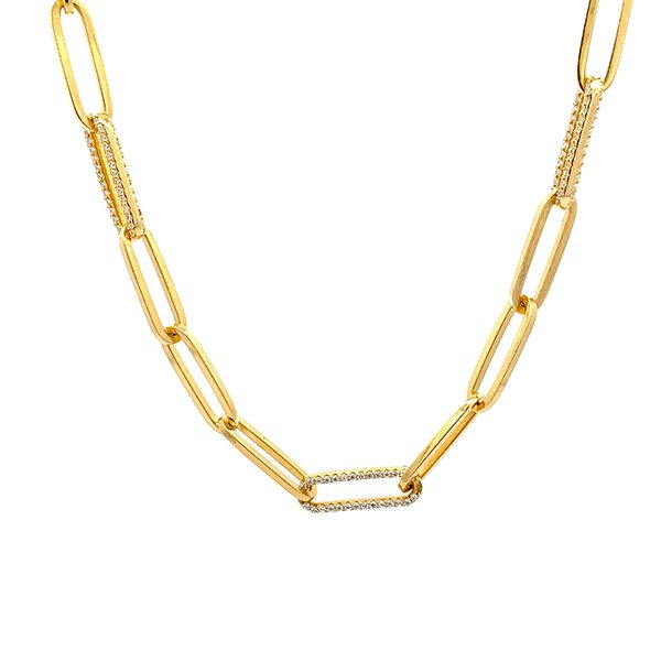 Collier, Gliederkette, oval, großgliedrig, poliert, gelbvergoldet, Zirkoniasteine weiß