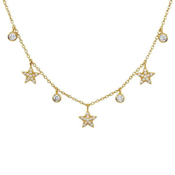 7905D1G Bettel-Armband, Silber, gelbvergoldet, Zirkoniasteine weiß, Sterne