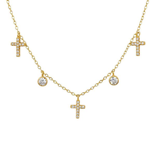 7905DG Bettel-Armband, Silber, gelbvergoldet, Zirkoniasteine weiß, Kreuze