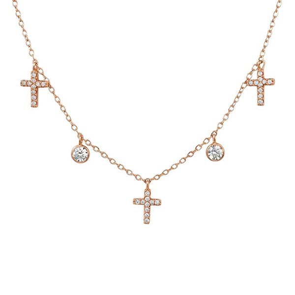 7905DR Bettel-Armband, Silber, rosevergoldet, Zirkoniasteine weiß, Kreuze