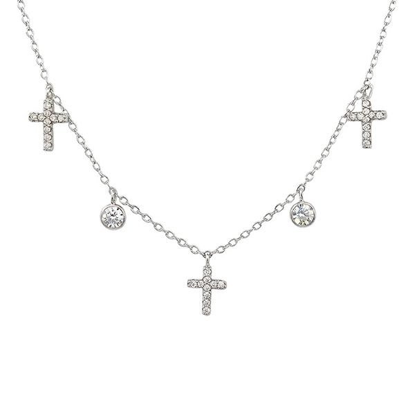 7905DW Bettel-Armband, Silber, rhodiniert, Zirkoniasteine weiß, Kreuze