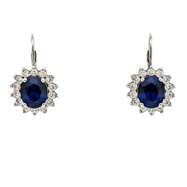 7950BW4 Ohrhänger, Brisur, Silber , rhodiniert, Zirkoniasteine weiß, oval blau