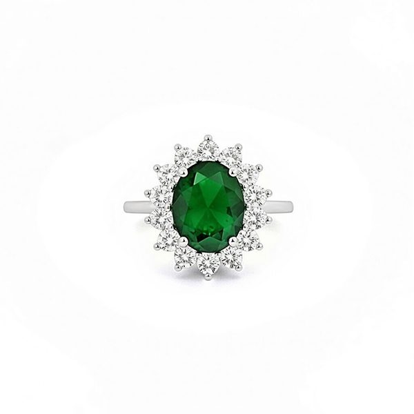 7950CW5 Ring, Oval, Silber, rhodiniert, Zirkoniasteine , weiß, grün