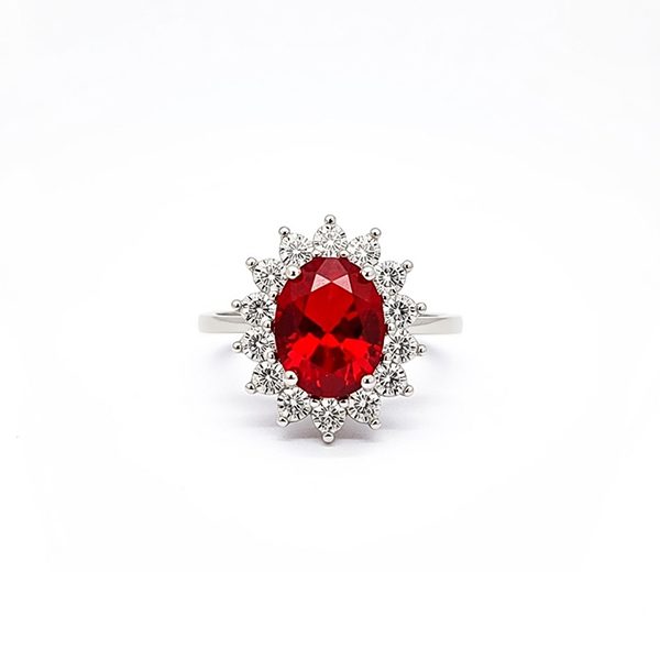 7950CW6 Ring, oval, Silber , rhodiniert, Zirkoniasteine weiß, rot