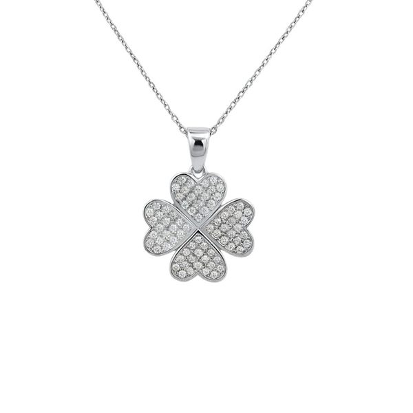 7955AW Anhänger Kleeblatt, Zirkoniasteine weiß, rhodiniert