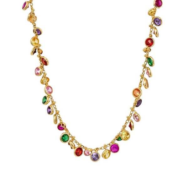 7987AG123 Collier, Silber, gelbvergoldet, Zirkoniasteine bunt