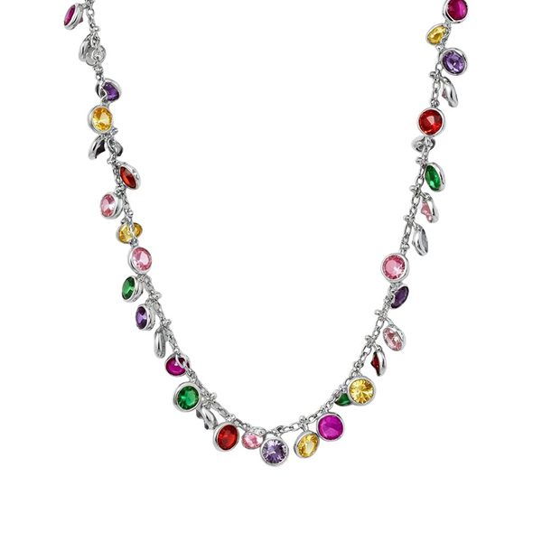 7987AW123 Collier, Silber, rhodiniert, runde Elemente, kunterbunt