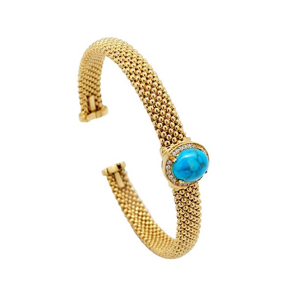 Armreif Himbeer, rhodiniert, Zirkoniasteine weiß, Türkis, offen