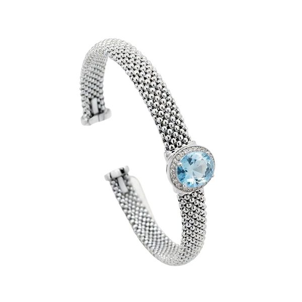 Armreif Himbeer, rhodiniert, Zirkoniasteine weiß, hellblau, offen 