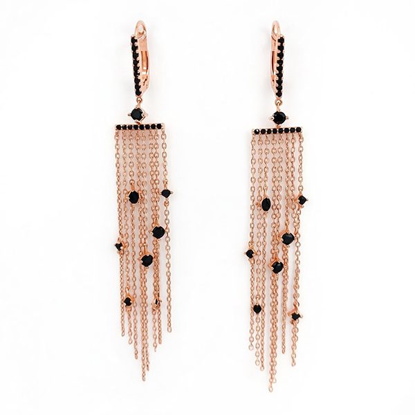 Ohrhänger , Brisur, Zirkoniasteine schwarz, Ketten , Silber rosevergoldet