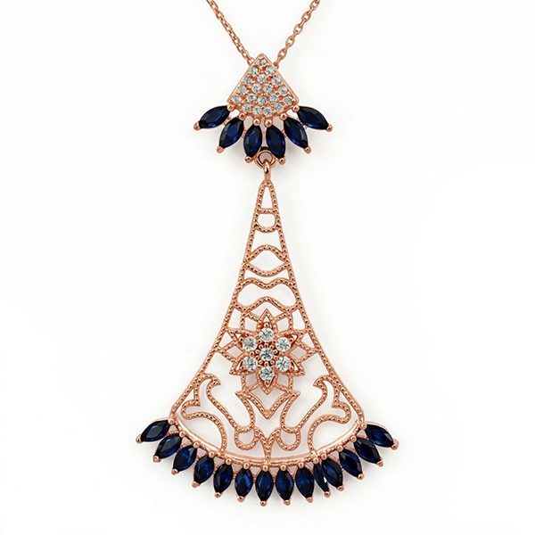 8017AR4 Anhänger, Triangel, Silber , rhodiniert, Zirkoniasteine weiß, blau