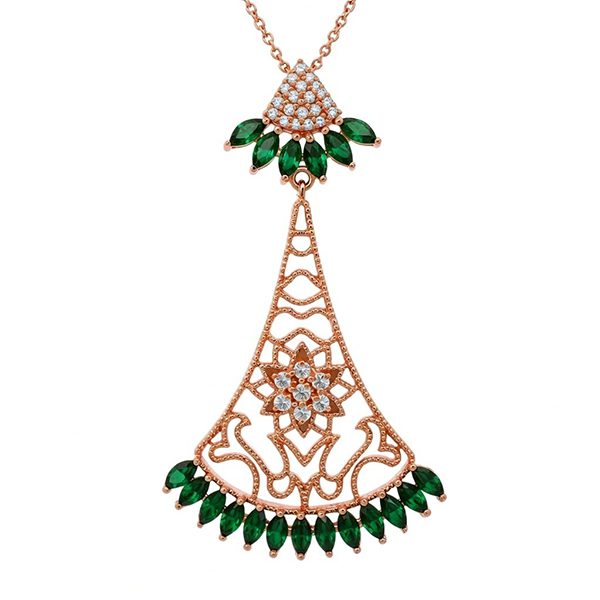 8017AR5 Anhänger, Silber , rosevergoldet, Zirkoniasteine weiß, grün