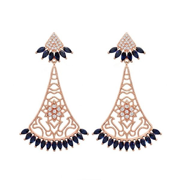 8017BR4 Ohrhänger, Triangel, Silber , rhodiniert, Zirkoniasteine weiß, blau