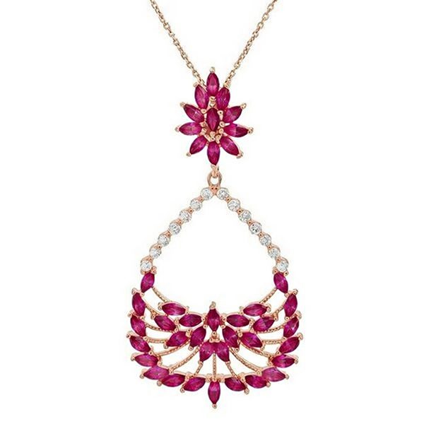 Anhänger inkl. Kette, Silber , rosevergoldet, Zirkoniasteine weiß, pink