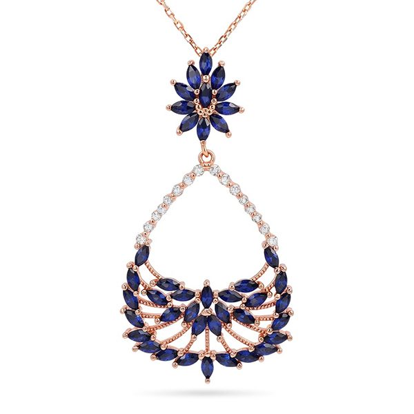 8018AR4 Anhänger,Tropfen, Silber, rosevergoldet, Zirkoniasteine weiß, blau