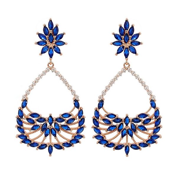 8018BR4 Ohrhänger, Tropfen, Silber, rosevergoldet, Zirkoniasteine weiß,blau