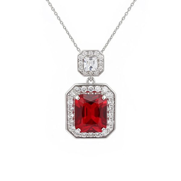 8020AW3 Anhänger, eckig, Silber , rhodiniert, Zirkoniasteine weiß, rot