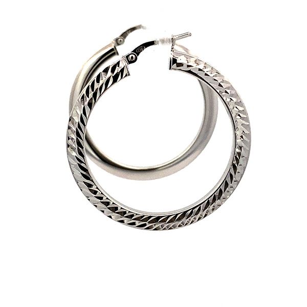 8027B2W Creolen, Silber, Kerben, rund, rhodiniert